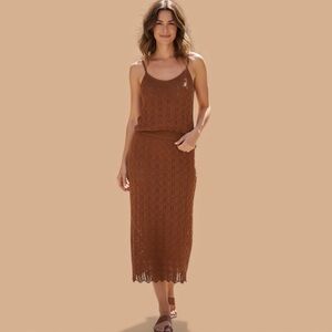 764. Crocheted Knit Skirt Set in Brown
